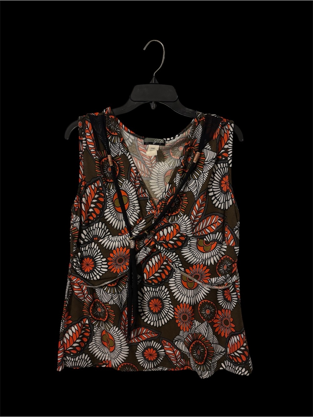 Sleeveless Floral Tie-Front Camisole - Brown & Orange
